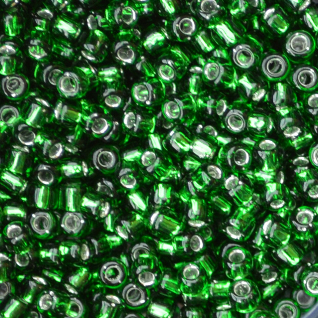 Silver Lined - GREEN, Matsuno 8/0 Seed Beads
